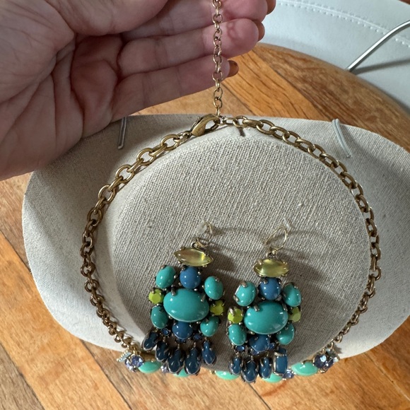 Stella & Dot Necklace and Earrings Set - Blue/Gold with Sparkle - Picture 4 of 7